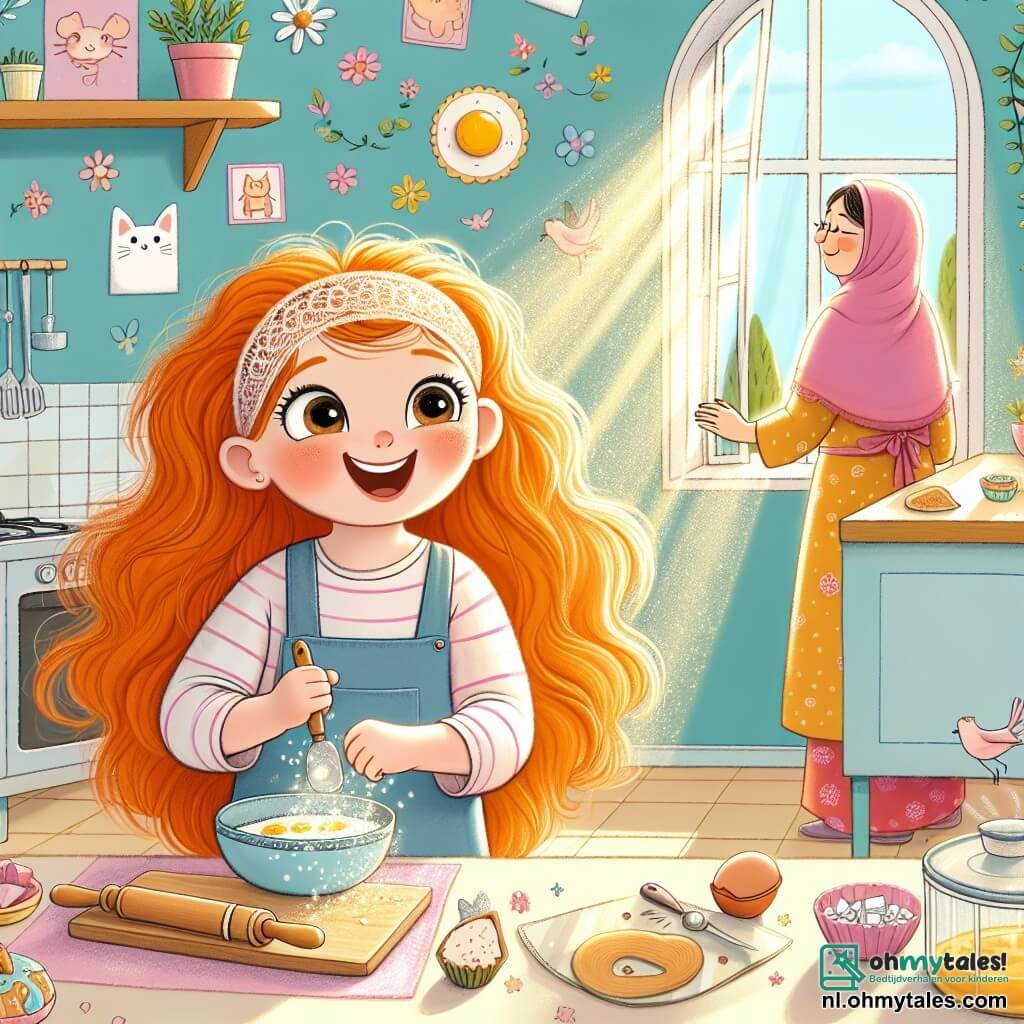Une illustration destinée aux enfants représentant une jeune fille pétillante aux cheveux dorés, débordante d'enthousiasme et de créativité, qui se prépare avec soin dans une cuisine ensoleillée aux murs pastel ornés de dessins d'animaux joyeux, pour surprendre sa maman, une femme douce et attentionnée, avec un petit-déjeuner fait maison à l'occasion de la fête des mères, tandis que le doux parfum des fleurs fraîchement cueillies du jardin voisin embaume l'air et que les rayons du soleil dansent à travers les fenêtres, illuminant le tableau d'une chaleur réconfortante et d'une promesse d'amour inconditionnel.